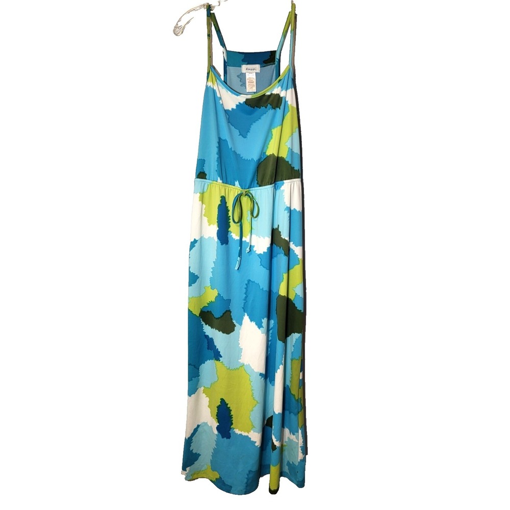 Biaggi Turquoise Abstract Sleeveless Maxi Dress Elastic Waist Stretch Medium 7/9